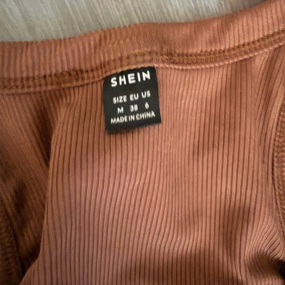 SHEIN Ribbed Racerback Tank Top — Cream & Brown - Picture 5 of 6